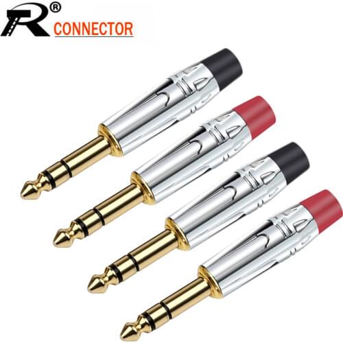 2PCS 6.35MM Jack 3 Pole Stereo 6.3MM Male Plug Soldering Wire Connector Brass Gold Plated 1/4 Inch Microphone Plug