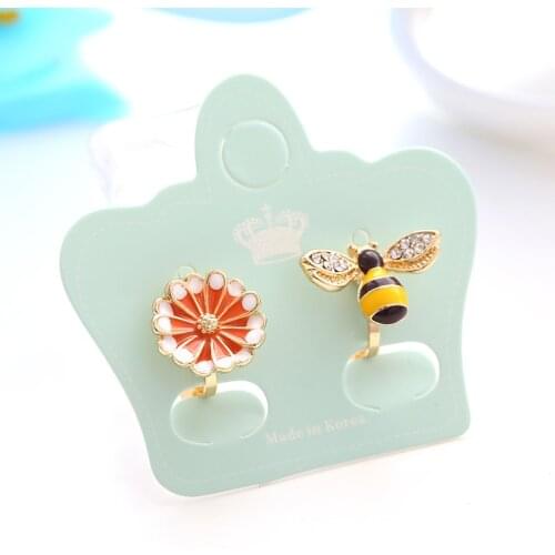 2018 1Pair Fashion Jewelry Flowers and bees Earrings Women Clip Earrings New Year Gift ladies clip Earrings Alloy Earrings