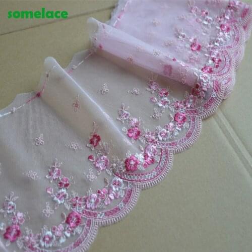 2Yds/Lot 16cm Wide Transparent Mesh Red White Mixed Flower Embroidery High Quality Lace Trim For Undergarments,Wedding Fabric