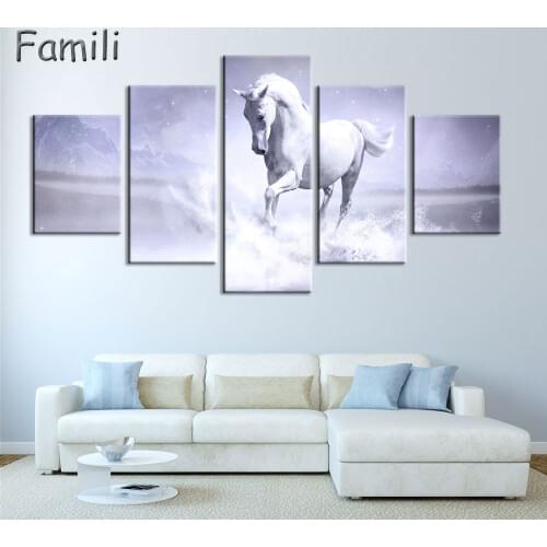 5Pcs/Set Sunset Horse Canvas Painting Animal Poster Vintage Grassland Wall Christmas Canvas Pictures For Home Decor Cheap Wall A