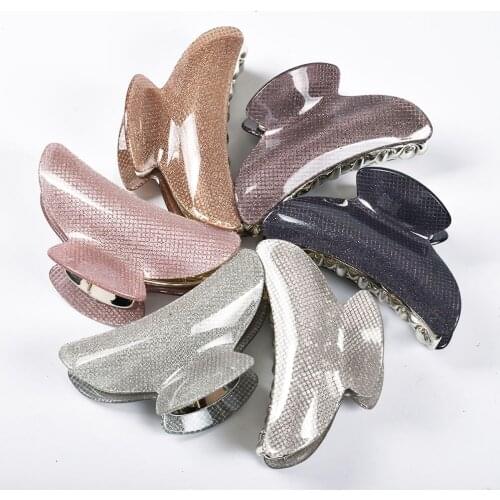9cm Ladies Large Hair Claw Plaid Shiny Acrylic Hair Claws Clip Shiny Crab Amoeba Hairpin For Women Accessories Ornaments