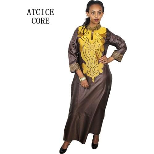 African soft material design dress embroidery design long dress with scarf