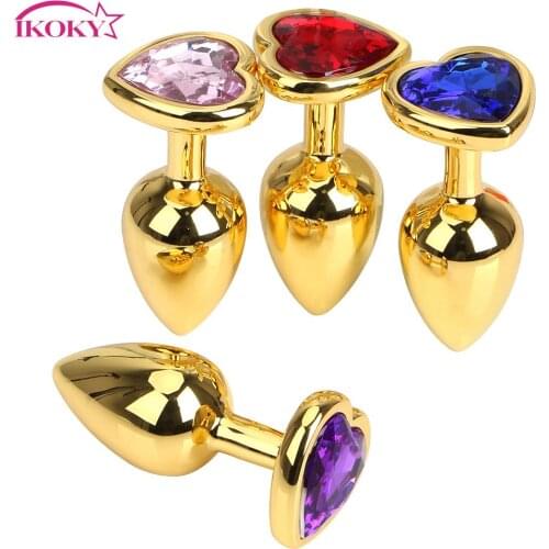 IKOKY Butt Plug Jewelry Crystal Anal Plug Metal Sex Toys For Woman Men Gay Heart Shaped Prostate Massager