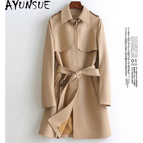 AYUNSUE 100% Genuine Leahter Jacket Female Autumn Winter 2021 Elegant Sheepskin Fur Coat Women Trench Coats Manteau Femme Gxy463