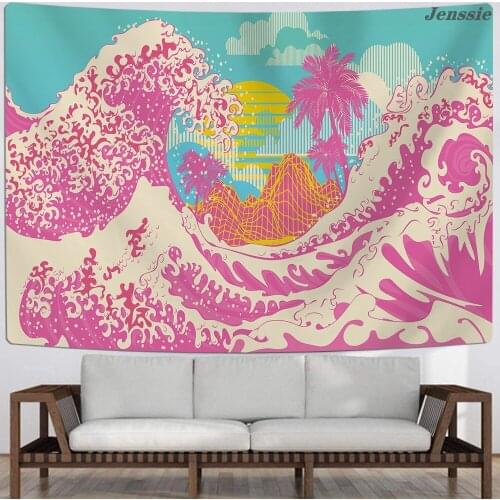 Japanese Style Large Wall Tapestry Sea Wave Landscape Painting Wall Hanging Steam Wave Wall Tapestries Living Room Decoration