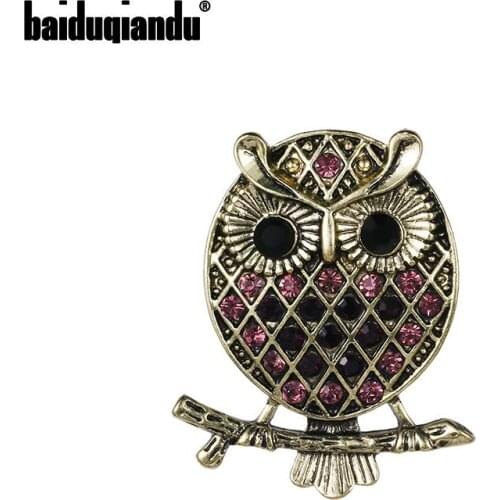 Baiduqiandu Brand Antique Brass Color Metal Plated Purple Rhinestones Cute Owl Brooch Pins Fashion Jewelry Accessories