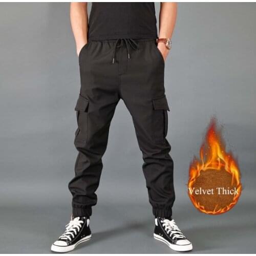 New Winter Men Pants Thick Fleece Joggers Multi Pocket Loose Sport Trousers Male Casual Warm Sweatpants Cargo Pants PA52
