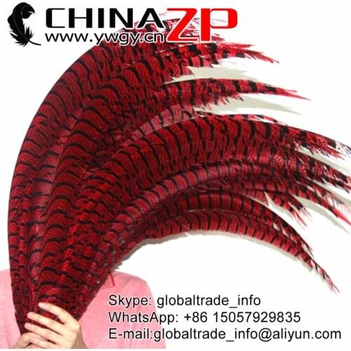 CHINAZP Feathers Party Festival 35~40"(87~100cm) Hand Select Red Dyed Zebra Lady Amherst Pheasant Tail Feathers Bulk Wholesale