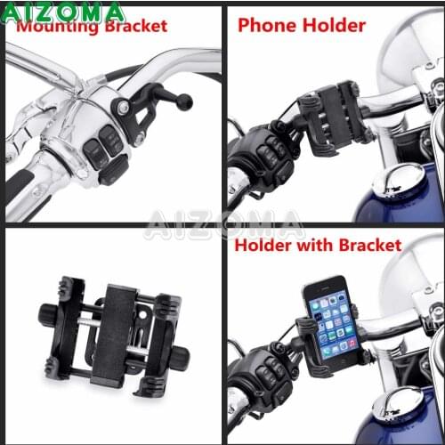 Motorcycle Phone Holder Black Handlebar Holder Phone Carrier Mount GPS Clamp For Harley Touring Dyna Trike Sproster XL 2002-2018