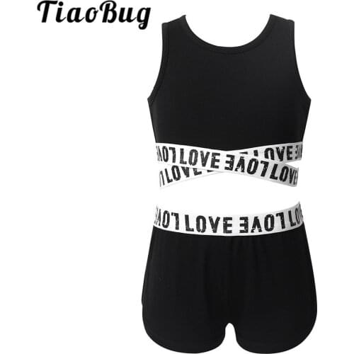 Kids Teens Sleeveless Crop Top with Shorts Tankini Set Girls Ballet Jazz Gymnastics Workout Fitness Outfit Sports Dancewear
