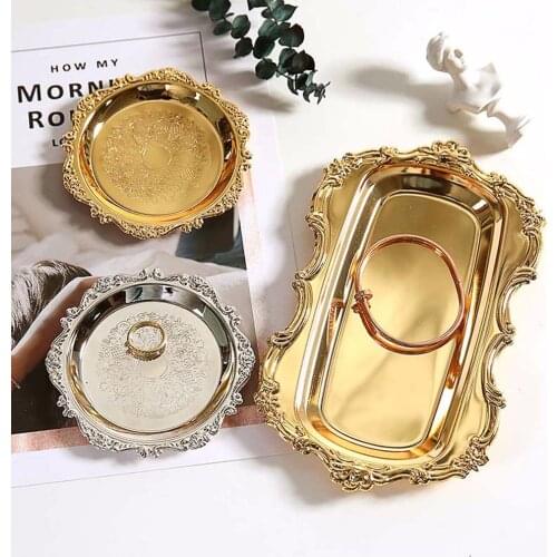 European Style Metal Silver Plated Disc Dessert Cake Plate Fruit Plate Jewelry Display Tray Wedding Dessert Plate Home Decoratio