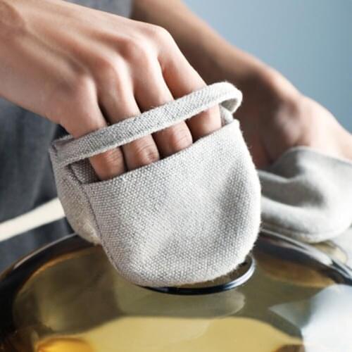 Cotton Oven Mitt Thickened Heat Resistant Gloves Fingertip Oven Microwave Mitt Pot Holder For Handling Hot Kitchen Bakeware Tool