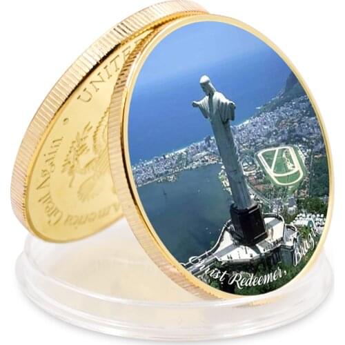 Art Ornament Seven Wonders of World Christ Redeemer Brazil Commemorative Gold Plated Coin Holiday Gift Challenge Coin