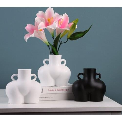 Ceramic vase human plastic art vase Nordic ins home decorative ceramic vase sculpture white flower instrument