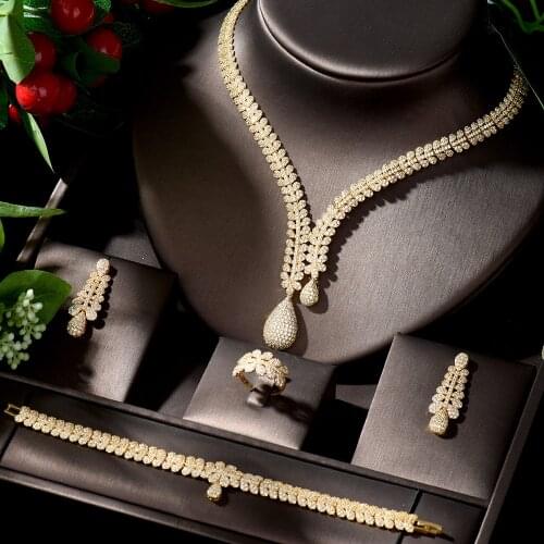 HIBRIDE Luxury Leaf AAA Cubic Zircon Necklace Bridal Jewelry Sets Women Wedding Party Costume Jewellery wedding necklace N-1335