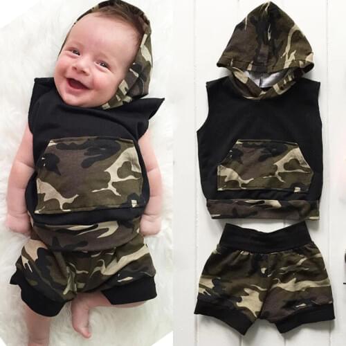 0-24Months Newborn Infant Baby Boy Clothes sets Hoodies Sleeveless Top Camouflage Short Pants Outfits Boys Casual Set