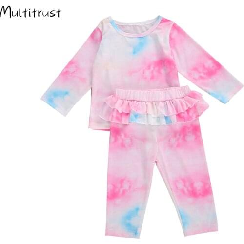 Newborn Baby Girls Autumn Clothing Sets Children Girls Tie Dye Print T-shirts+Ruffles Long Pants Toddler Infant Cotton Clothes
