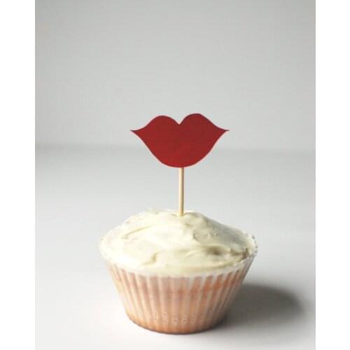 Red lips wedding cupcake toppers birthday Food Picks va;entine toothpick Bridal baby shower Bachelorette party decorations