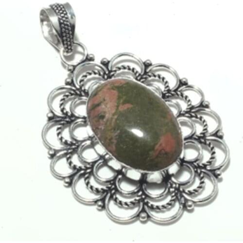 Unakite Pendant Silver Overlay over Copper , 64 mm, P7022