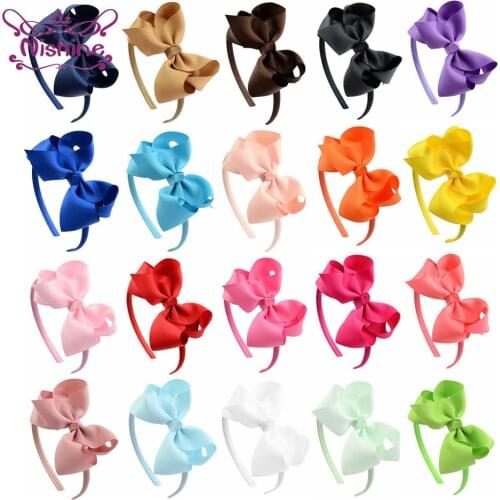 Nishine 1 PCS Solid Color Grosgrain Ribbon Bowknot Infant Hair Hoop Cute Handmade Bows Elastic Hairband DIY Children Headwear