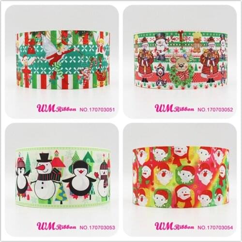 Q&N ribbon 3inch 75mm Christmas day printed grosgrain ribbon webbing 50yards/roll for headband hair bows free shipping