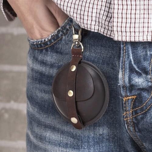 Luufan Genuine Leather Coin Purse For Men Vintage Crazy Horse Small Female Headphone Airpod Earphone Protective Case Storage Bag