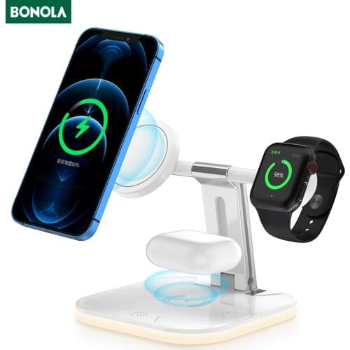 Bonola Magnetic Charge Wireless 3 in 1 for iPhone 11 12Mini/Pro Max 15W Fast Charging Station for Apple Watch/Airpods Pro Charge