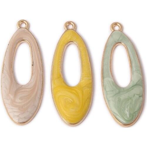 Mini Order Charms Hollow Out Oval Round Shape Geomtry Earring Charms 10pcs 38*15mm Gold Tone Floating Necklace Pendants