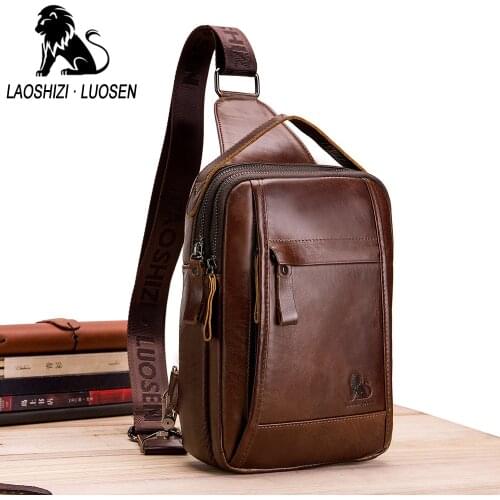 Fashion Style Design Mens Chest Bag Top Layer Leather Trade Retro Oil Wax Genuine Leather Men Bag Crossbody Travel Bags Bolsa
