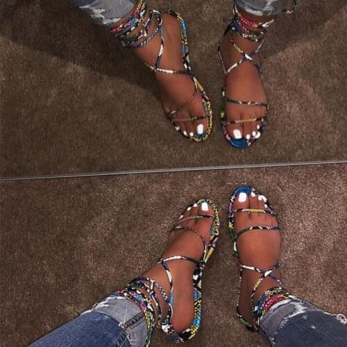 2020 Fashion Women Sandals Flat Casual Lace Up Gladiator Sandals Open Toe Rome Shoes Cross-tied Femmes Sandales Summer Beach
