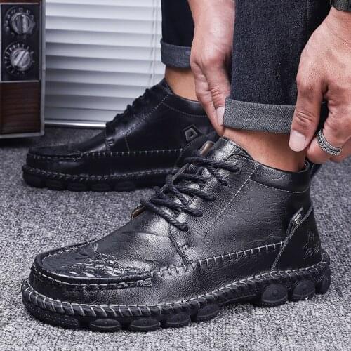 2021 New Autumn Winter Cow Split Leather Men Boots Comfortable Motorcycle Boots Men Footwear Rubber Ankle Boots Mens Shoes