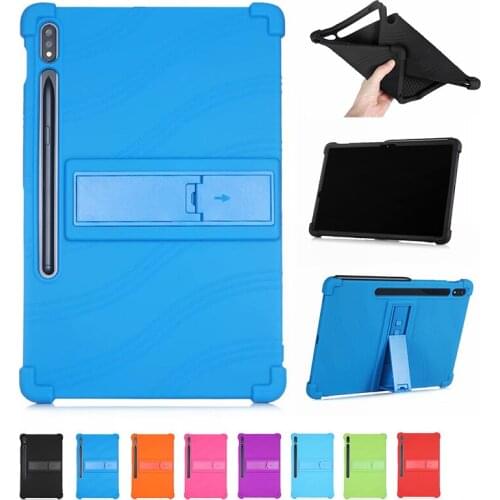 Soft Silicone Case For Samsung Galaxy Tab S7 (2020) SM-T870 SM-T875 11 inch With Bracket Anti-Shock Protective Shell