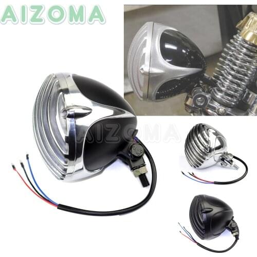Motorcycle Custom 12V Retro Headlight w/ Billet Grilled Covers for Harley Chopper Bobber Scrambler E-MARK Headlamp Bottom Mount