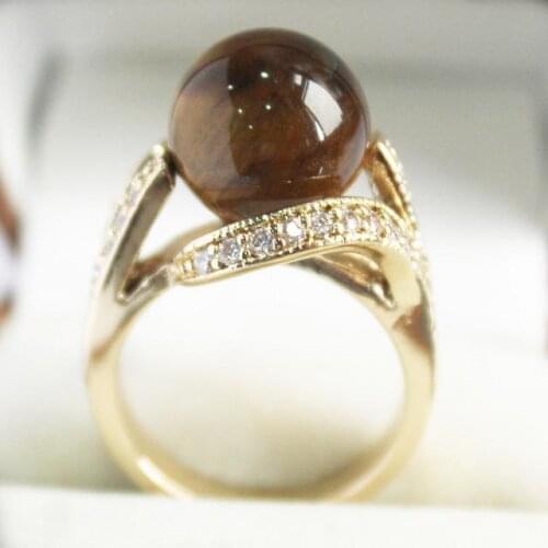 Beautiful new jewelry fine jewelry with crystal decorated &12mm brown jade bread ring(#7.8.9)