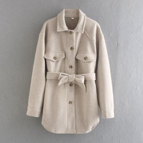Autumn and winter style temperament waist belt imitation woolen coat womens single-breasted mid-length woolen coat