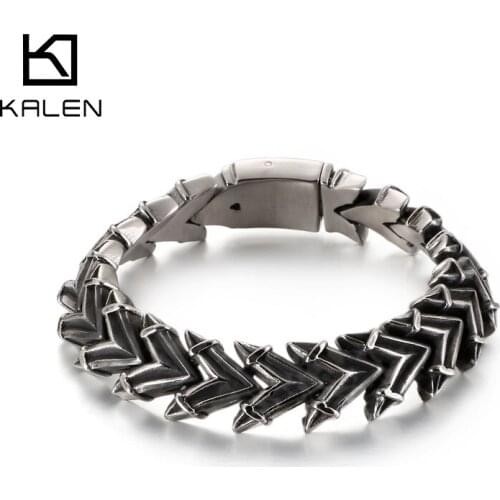 Kalen 316L Stainless Steel Polished Chain Mens Arrow Bone Retro Punk 215mm Bracelet Jewelry Accessories