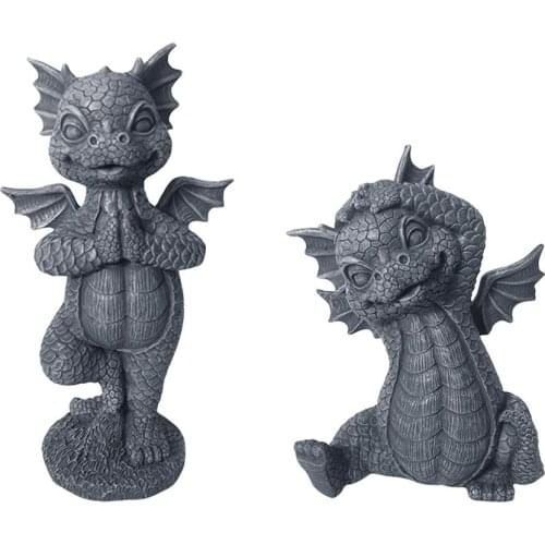 Garden Dragon Resin Statue Yoga Dinosaur Simulation Doll Ornamentation Outdoor Family Garden Decoration