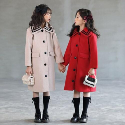 Woolen Girls Kids Coat Jacket 2021 Solid Warm Thicken Winter Autumn Cotton Cardigan Buttons Outerwear Childrens Clothing