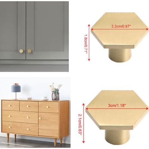Hexagon brass cabinet door handles knobs Nordic style drawer cabinet door handles pulls brass cabinet door handles