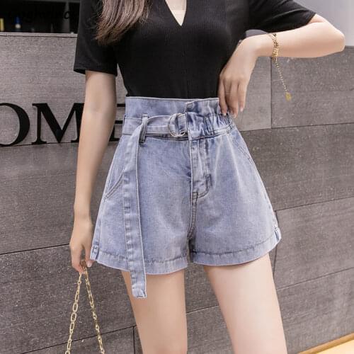 Shorts Women Summer Denim A-line Waistband Elastic-waist Solid Loose All-match Wide-leg Korean-style Womens 3XL Chic Leisure New
