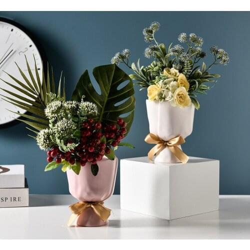 Nordic Fashion Vase Modern Design Art Ceramic Luxury Creative Flower Vase Living Room Decoration Jarrones Home Decor BC50HP