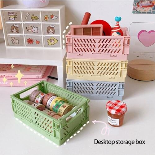 5 Color Mini Storage Case Folding Student Desktop Organizing Container Basket Handbook Tape Stationery Plastic Storage Box