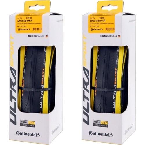 1 pair of Continental Ultra Sport III 700x25 Black yellow Folding PureGrip 3 Racing wheel Tyres Folding tyres