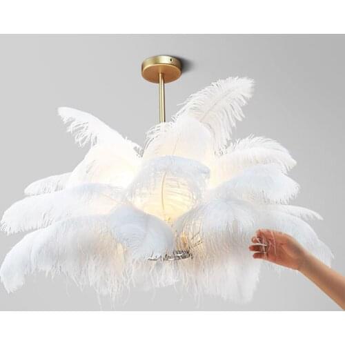 Modern Ostrich Feather Chandelier Indoor Lighting for Bedroom Decor Creative Design Light Fixtures for Celling Hanging Lamps