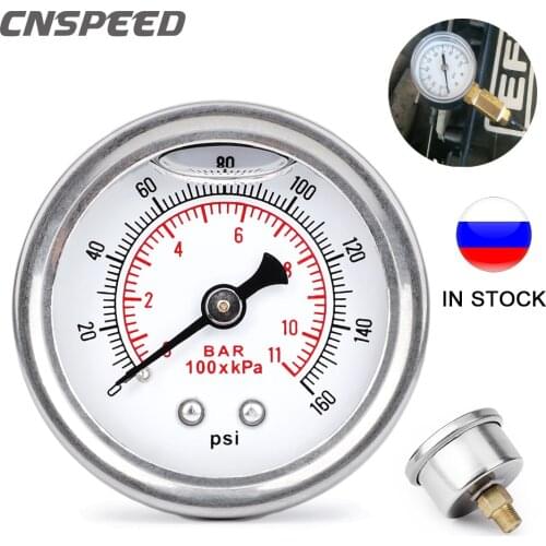 Universal 1/8 Npt Fuel Pressure Gauge Liquid 0-160 Psi 0-11 Kpa Pointer Oil Press Meter White Face For Rv Boat Car Racing