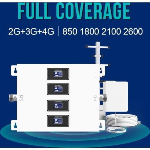 GOBOOST Gsm Signal Ampilfier New Four Band Wcdma Lte 900 1800 2100 2600 Celluar Repeater Cell Phone Yagi Antenna Booster A Set