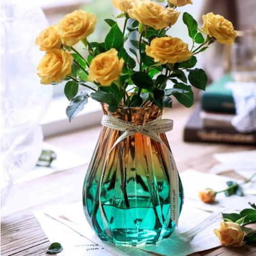 Home Color Gradient Crystal Glass Vase Wave Simple Vase Interior Home Decoration Accessories Color Glass Crafts Wedding Vase