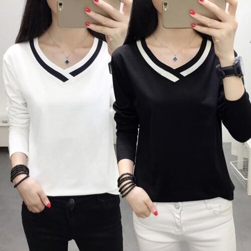 MOYISU Women T-shirt 2021 New Autumn New arrival Long sleeve V Neck Casual Tshirt For Women Basic Top Oversize Tees