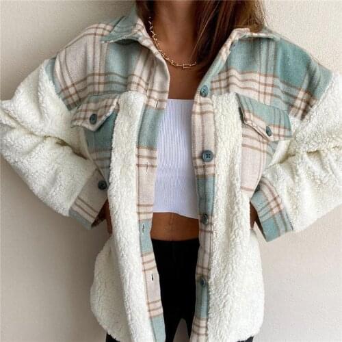 Women New Vintage Lattice Print Plaid Cotton Outwear Elegant Lapel Single-breasted Loose Winter Lady Casual Cardigan Jackets