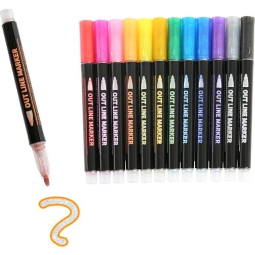12pcs/set double line pen color hand-painted stationery highlighter marker pen 12 colors Drawing Promotional Gift Stationery
